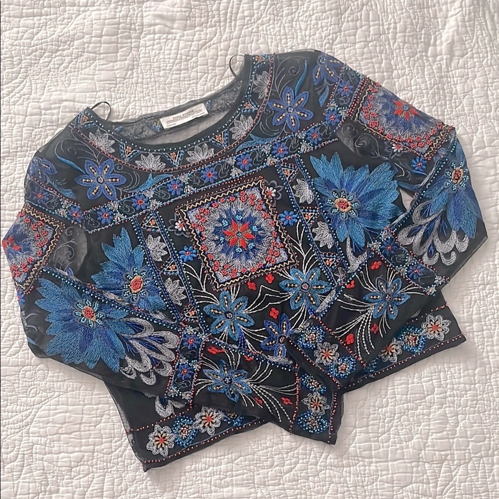 Zara, Colorful Beaded Patterned Top, S - Picture 3 of 4